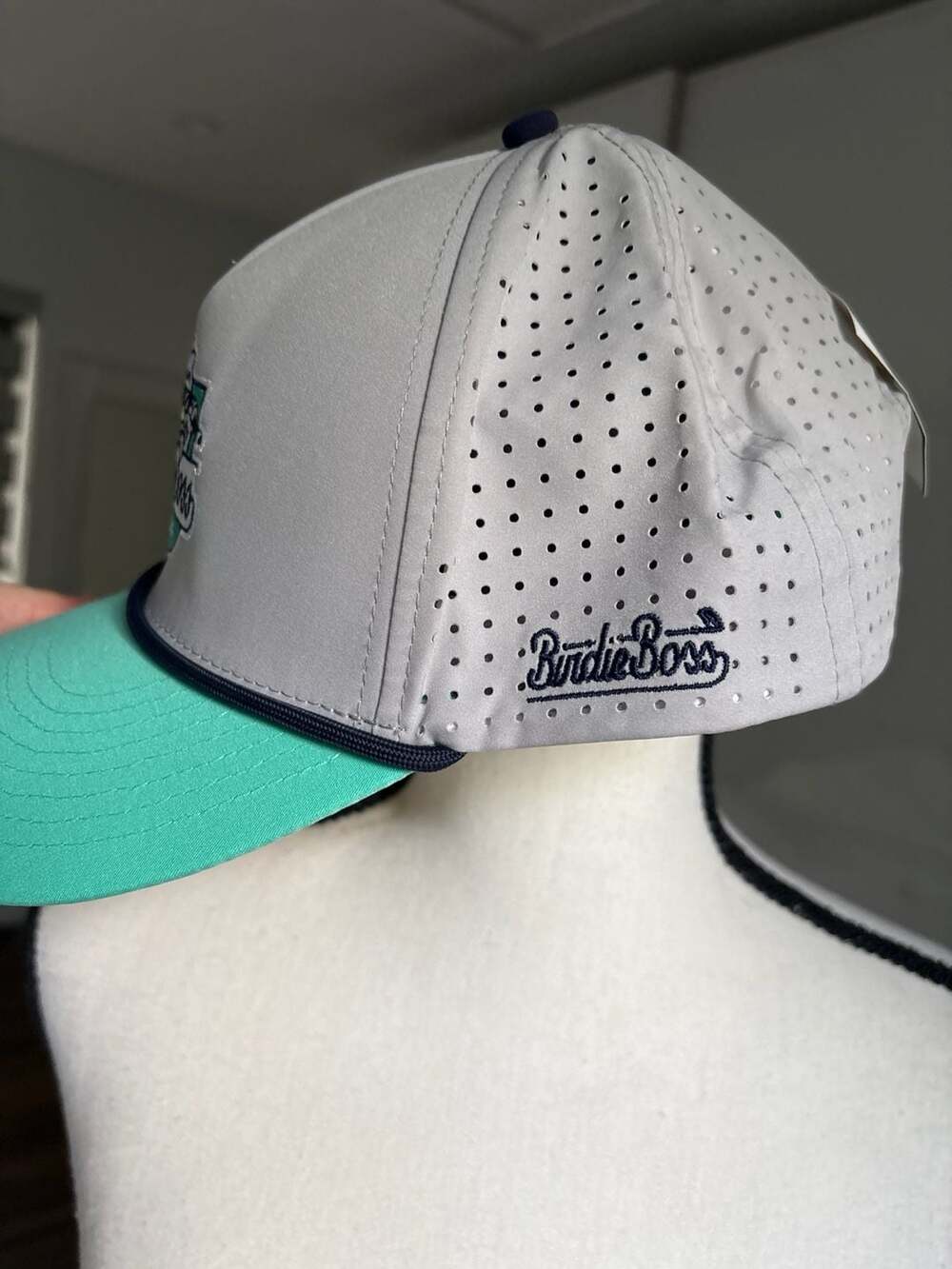 Birdie Boss Golf Grey and Teal Performance Rope Hat with Perforated Panels - Picture 3 of 8